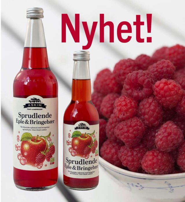 Forside sprudlende eple og bringebaer